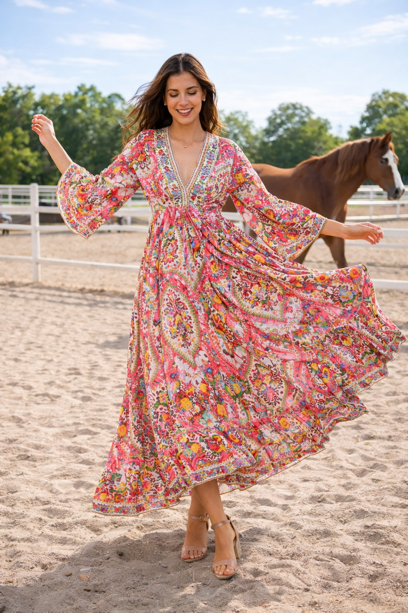 Bohemian Ranch Maxi Dress - 26711 s/m / Pink