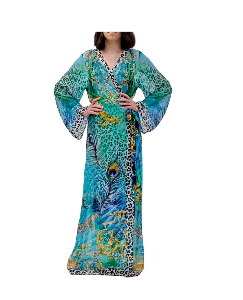 715 Royal Green Peacock Viscose Silk kimono Ranee's 715 Royal Green Peacock Viscose Silk kimono Ranee's