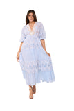 Pastel Blue Lace Tiered Midi Dress -26229