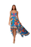 Tropical Blue Floral High-Low Maxi Dress-26512