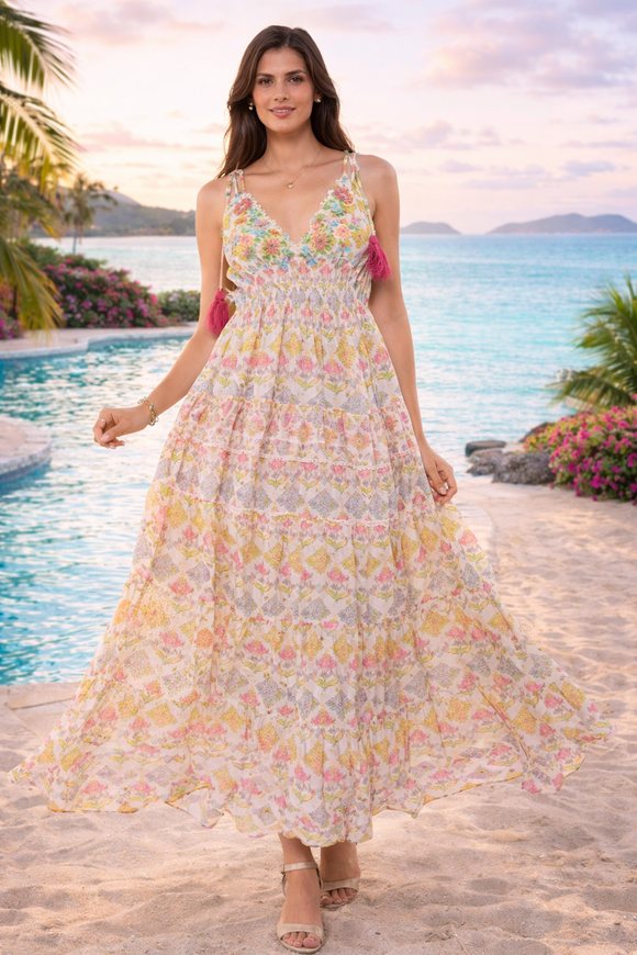 pastel bohemian dress Pastel Floral Bohemian Maxi Dress-26457