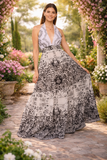Black and white  Halter Maxi Dress-26274