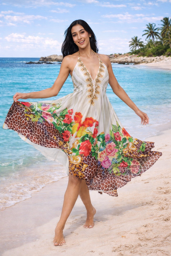 ranees halter dress White floral hawaii, halter dress, back in stock!