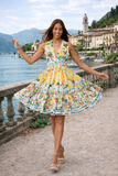 Italian Riviera Floral Fit &amp; Flare Dres- AKC-31820
