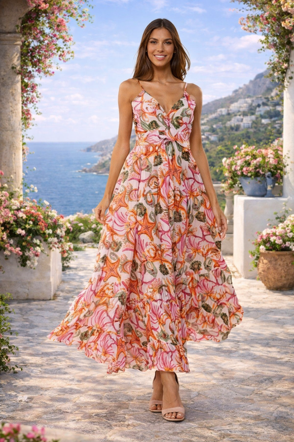 coral beach maxi dress Coral Reef Twist Maxi Dress-26477 S/M