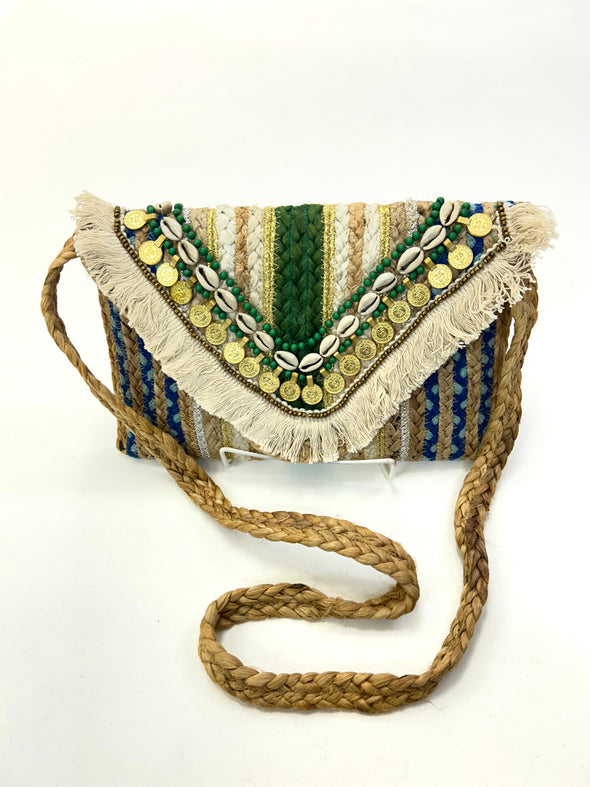 Jute Clutch With shells and coins