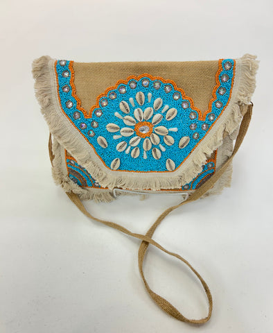 Jute Clutch With beads and cowrie shells