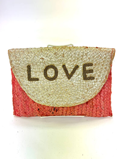 Jute Clutch With beaded love