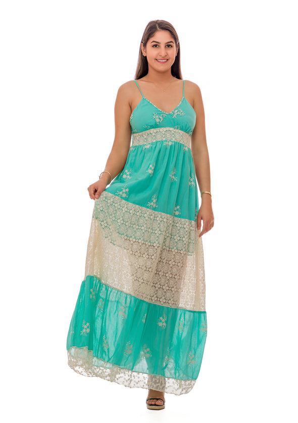 Ivory and green lace maxi