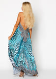 Blue Animal print halter Hawaii dress 649