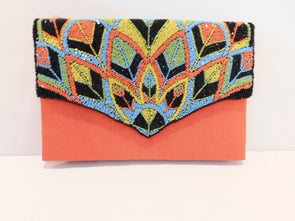 Silk, Orange embellished clutch