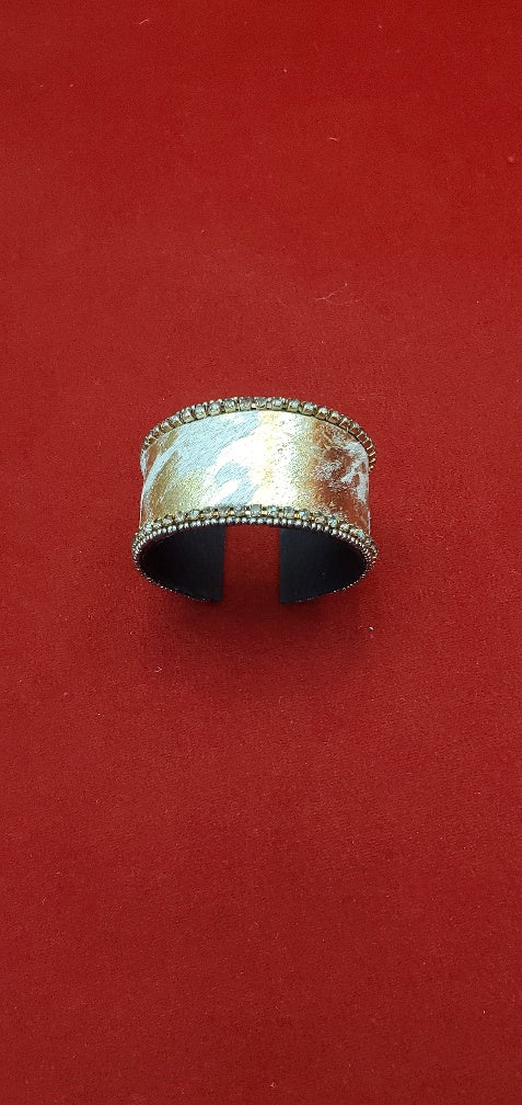 Adjustable Animal leather cuffs with champagne stone border