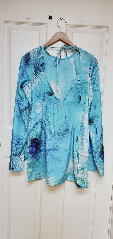 Silk designer dress, with dramatic sleeves