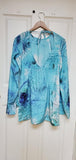 Silk designer dress, with dramatic sleeves