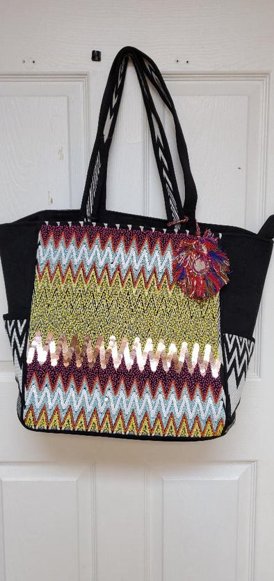 Vacation vibes Beach Bag, embellished travel size tote.