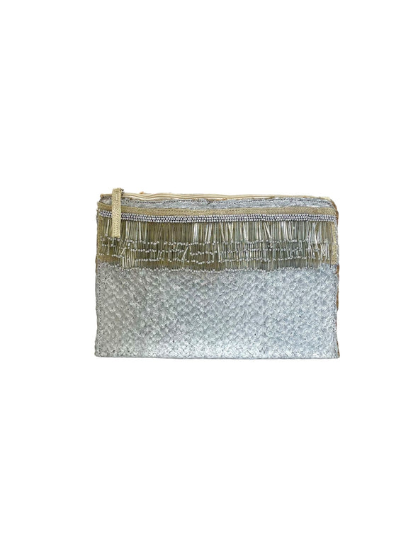 BG-01-1140 Silver Jute Embellished Pouch