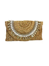 BG-01-1055 Natural Jute Clutch With Shells and Leaves.