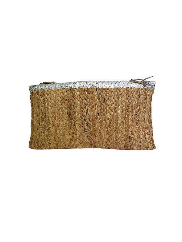 BG-01-1167 Silver Jute Clutch With Shells and Leaves