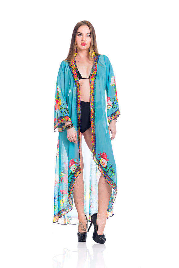 Aqua floral duster