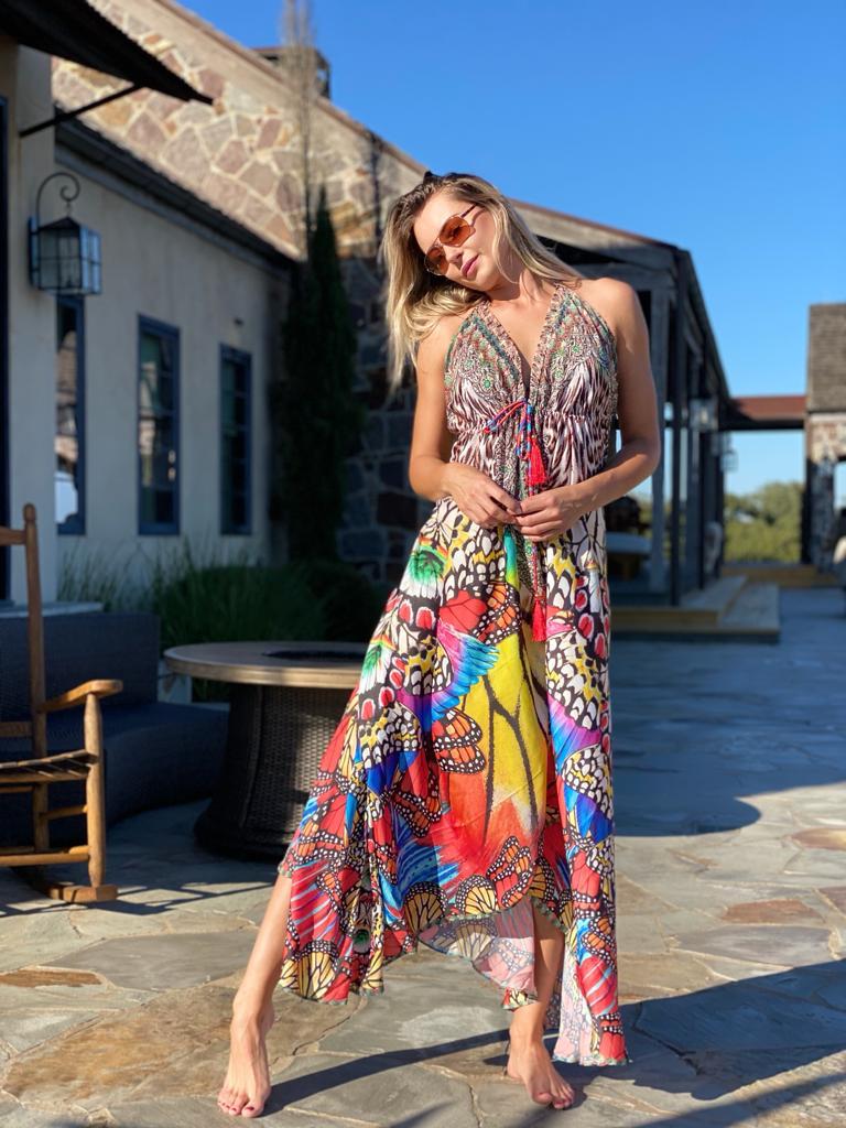 fitted lace wedding dress Butterfly multicolor halter hawaii dress – Ranee's
