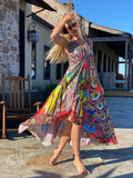 Butterfly multicolor halter hawaii dress