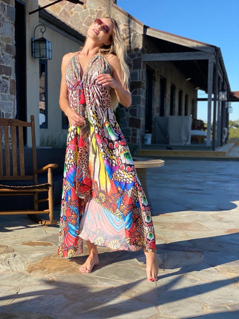 Butterfly multicolor halter hawaii dress – Ranee's