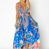 #650 SET Royal blue Hawaii dress, halter style