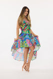 677 multicolor print high low dress