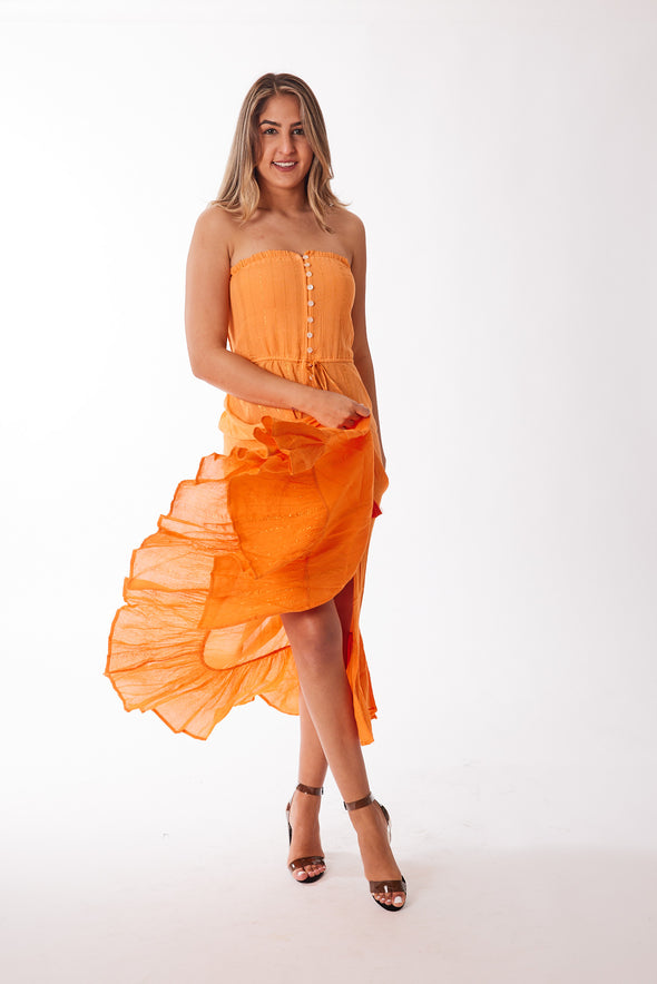 Orange strapless shaded dress