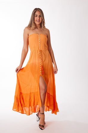 Orange strapless shaded dress
