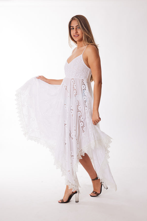 Long white eyelet dress