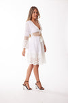 Classy women's dress, white and lace dress