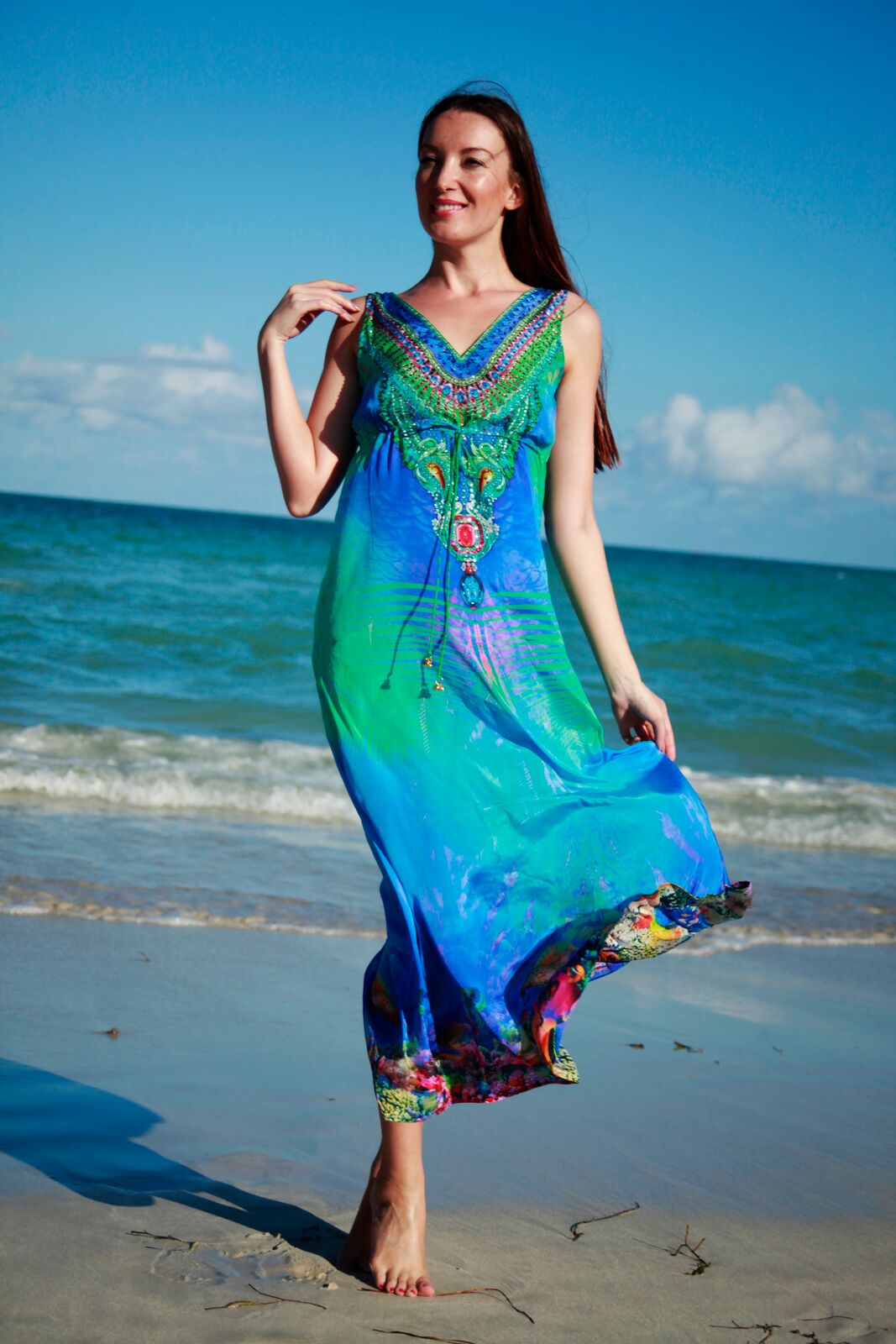 blue sea shell dress Seashell Print Maxi Cami Dress Light Blue / S