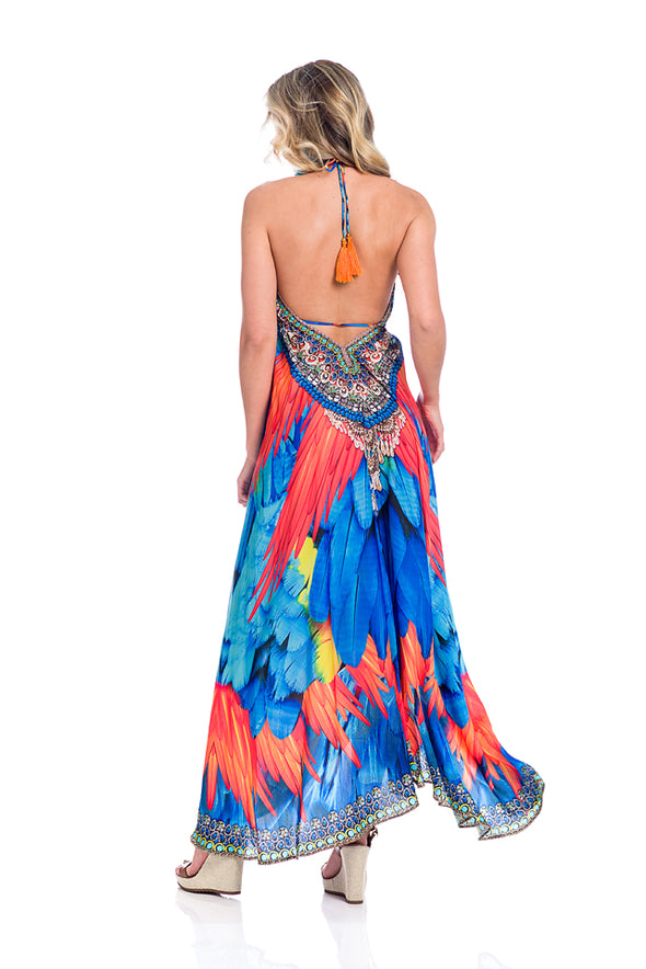 Hawaii dress, orange feather