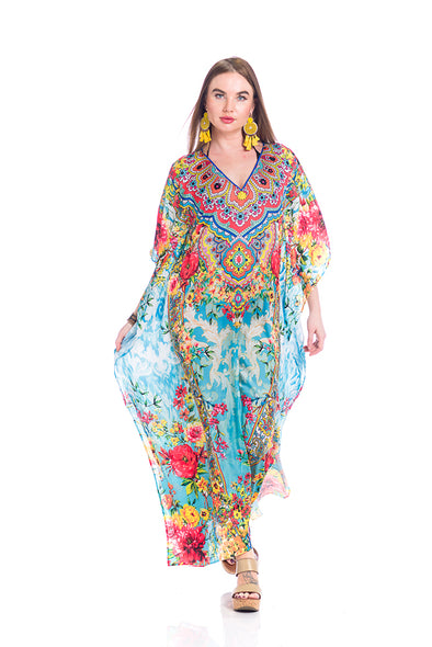 Buy Green Crinkled Chiffon Embroidery Round Handwoven Kaftan Dress For  Women by Amit Aggarwal Online at Aza Fashions.