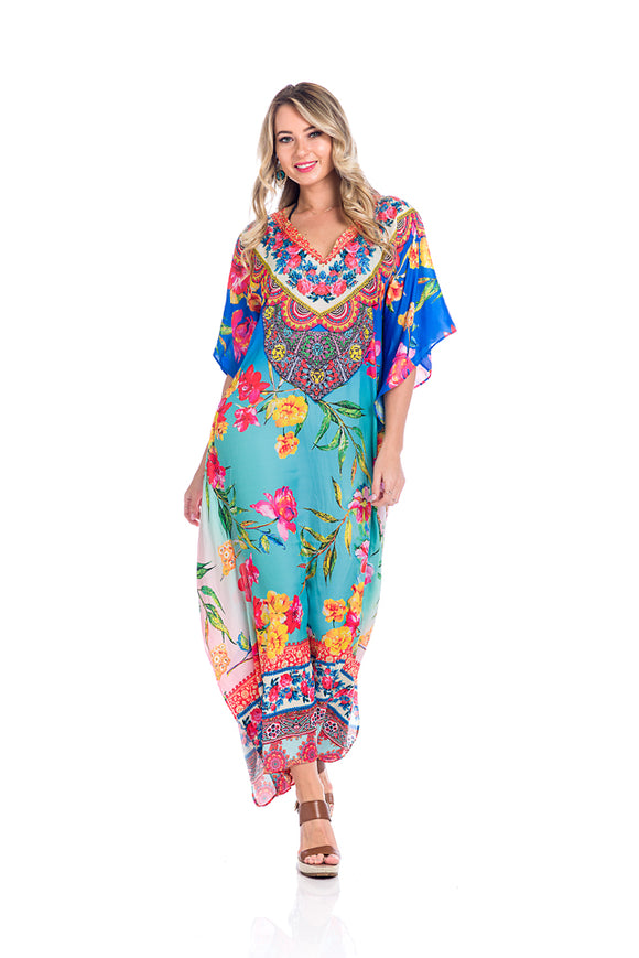 Ombre Kaftan, floral beautiful crystal maxi, - 652 NEW