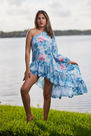 style #3 Blue floral one shoulder Dress-2023 collection