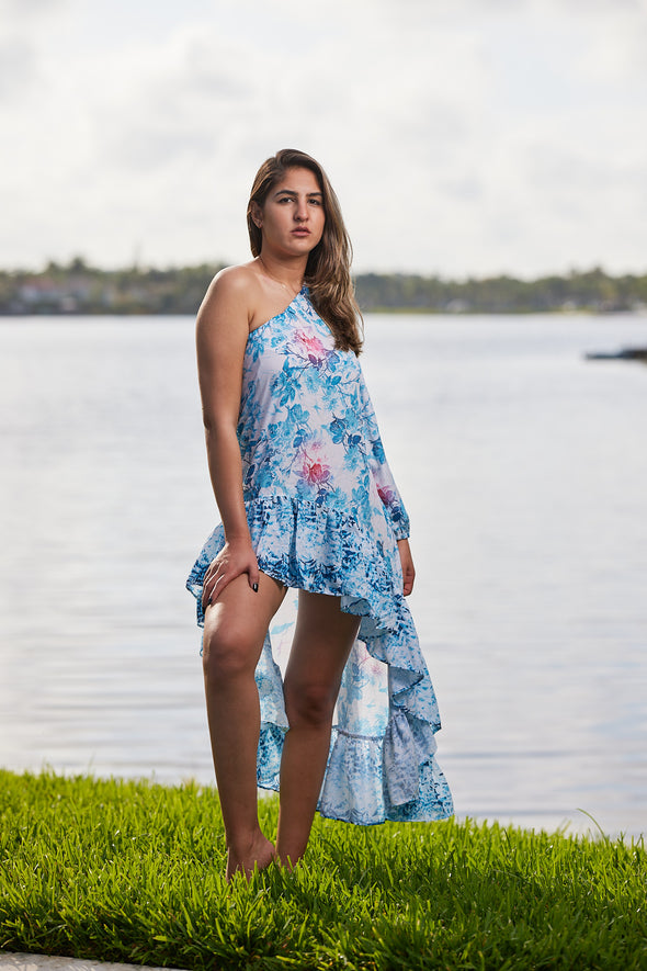 style #3 Blue floral one shoulder Dress-2023 collection