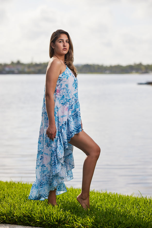 style #3 Blue floral one shoulder Dress-2023 collection