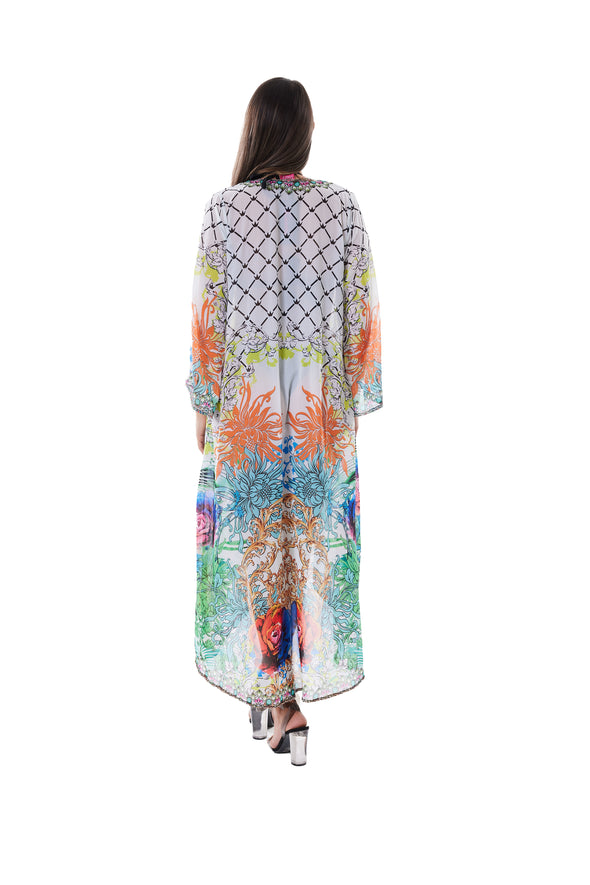 438 white muticolor floral duster