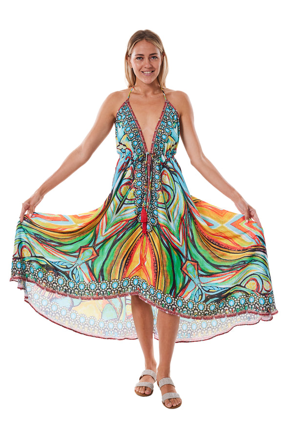 222 multicolor halter dress