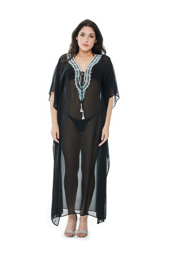 Long embellished kaftan, with slip