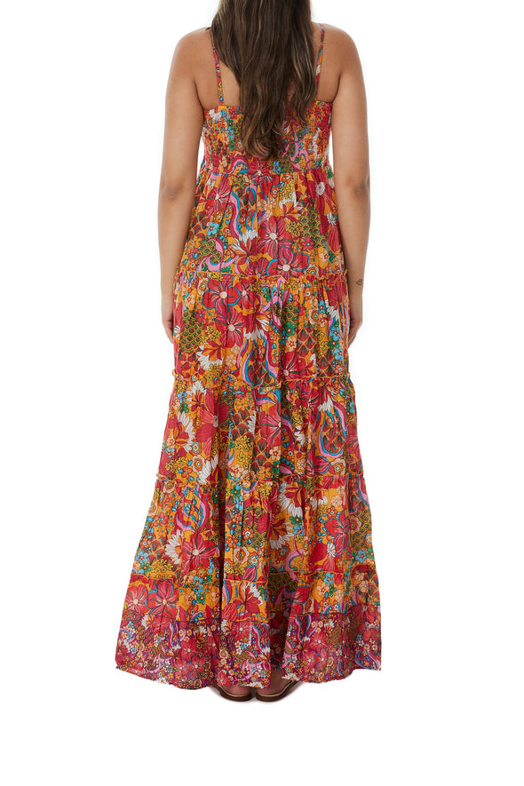 822 Multicolor Floral Cotton Long Dress