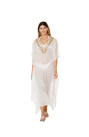 White and Gold Embellished Kaftan