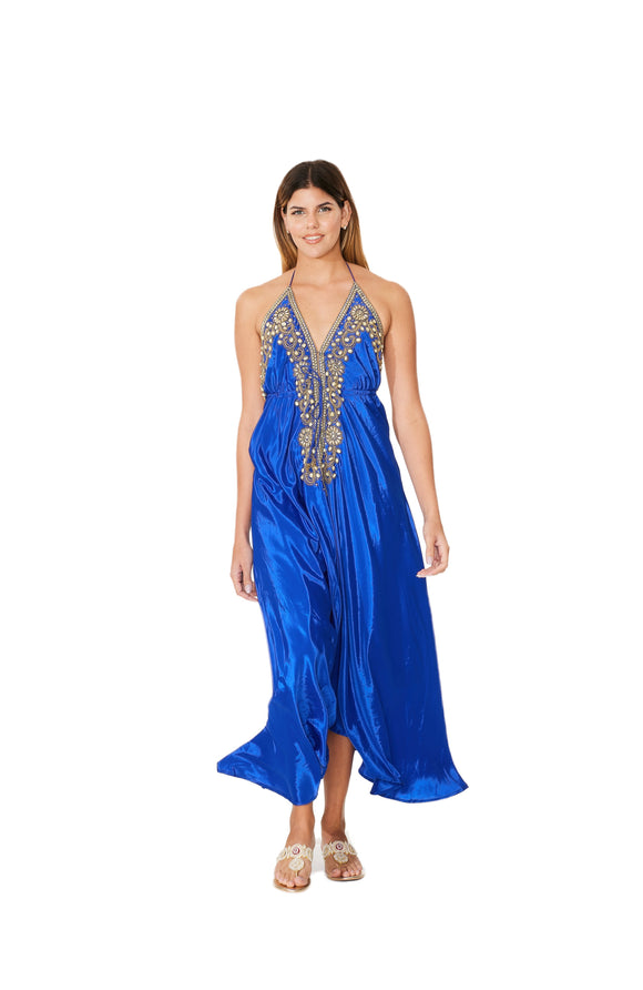 miami blue dress Royal Blue Cut Out Knotted Slim Fit Maxi Dress Medium