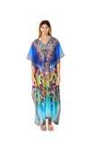 503 Blue Peacock Print long kaftan