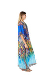 503 Blue Peacock Print long kaftan