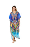 503 Blue Peacock Print long kaftan