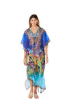 503 Blue Peacock Print long kaftan