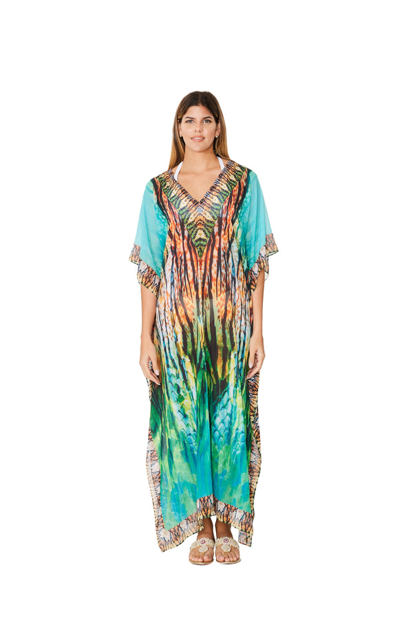 424 Teal Animal Print Long kaftan